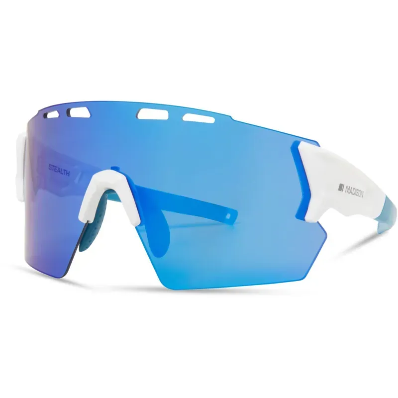 Madison Stealth Blue Mirror Lens Sunglasses in White
